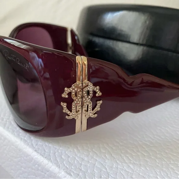 Y2K Roberto Cavalli Swarovski Crystals Oversized Burgundy Sunglasses - Picture 2 of 12